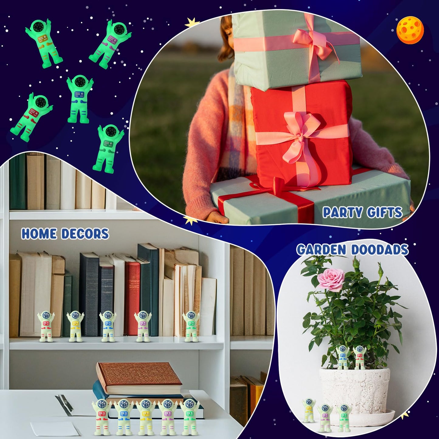 Sonwyoung 100 Pcs Glow-in-the-Dark Mini Astronaut Figurines