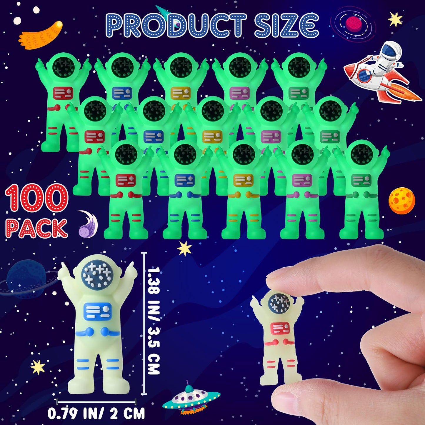 Sonwyoung 100 Pcs Glow-in-the-Dark Mini Astronaut Figurines