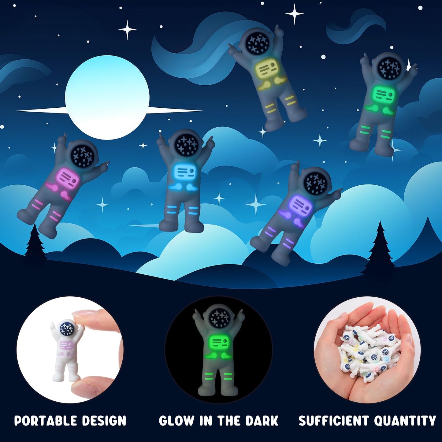 Sonwyoung 50 Glow-in-the-Dark Mini Astronaut Figurines – Colorful Space Toys
