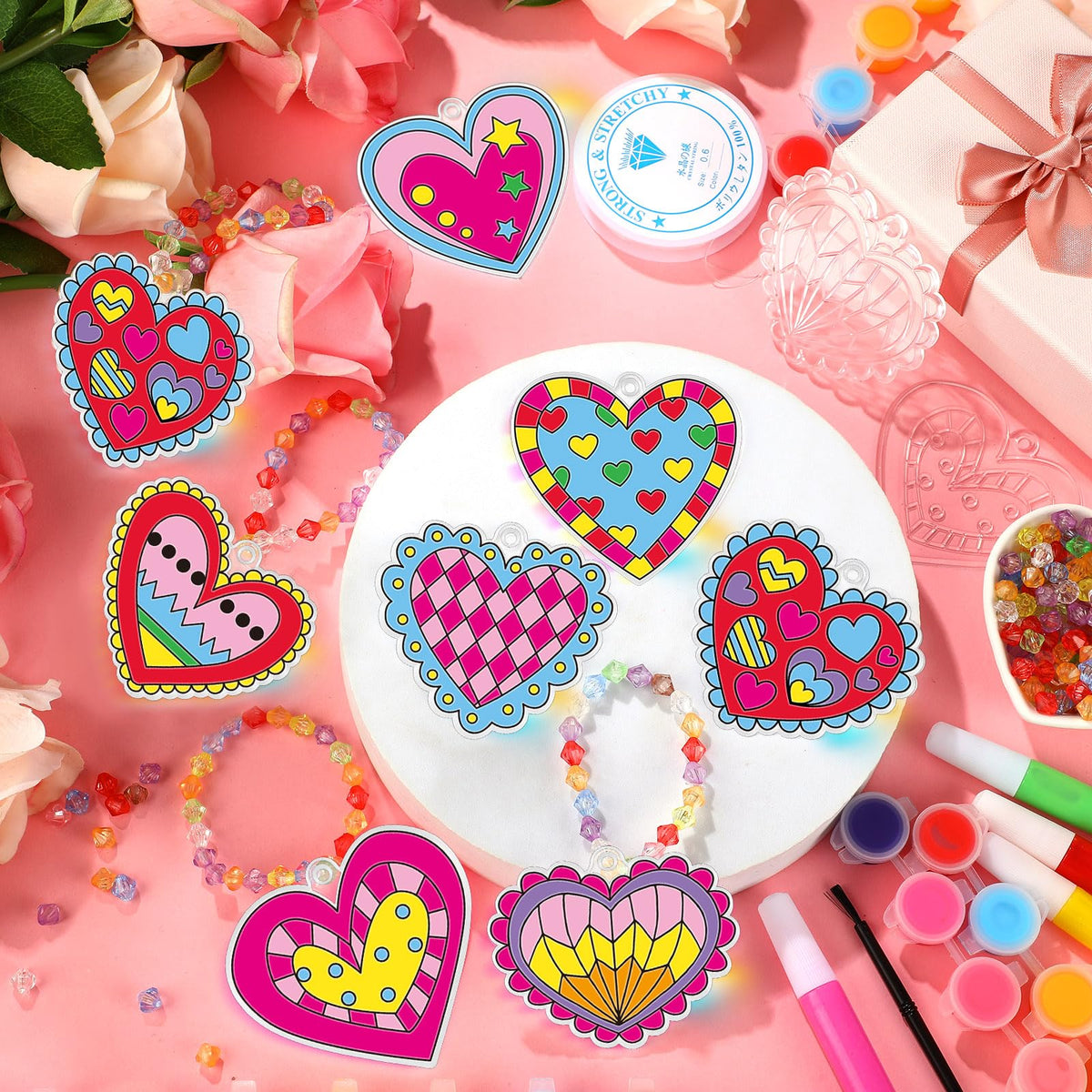 Sonwyoung 30 Sets Valentine’s Day Glow-in-the-Dark Heart Suncatchers Kit