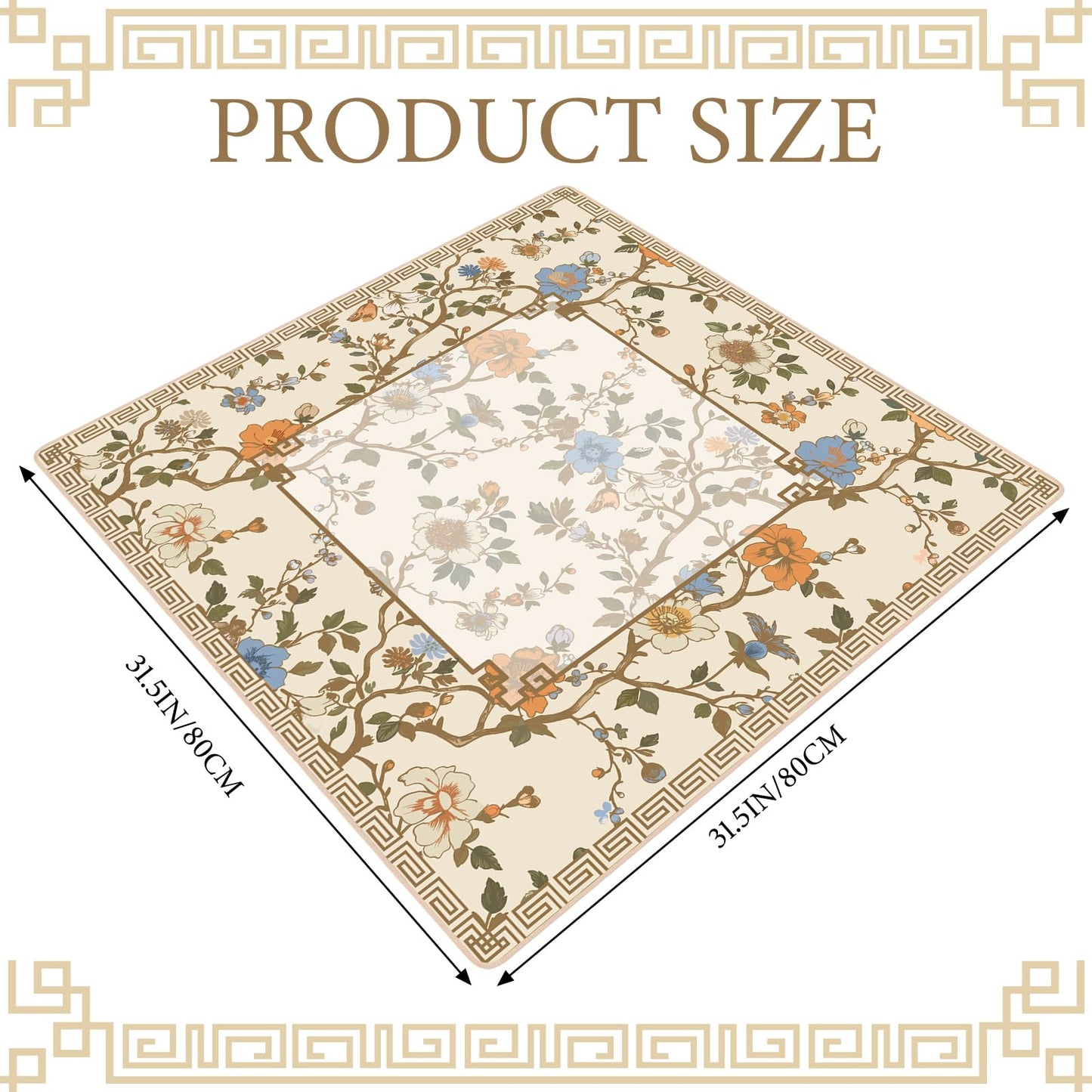Sonwyoung Chinoiserie Mahjong Mat with Carrying Bag – 31.5" x 31.5" Beige & White, Anti-Slip
