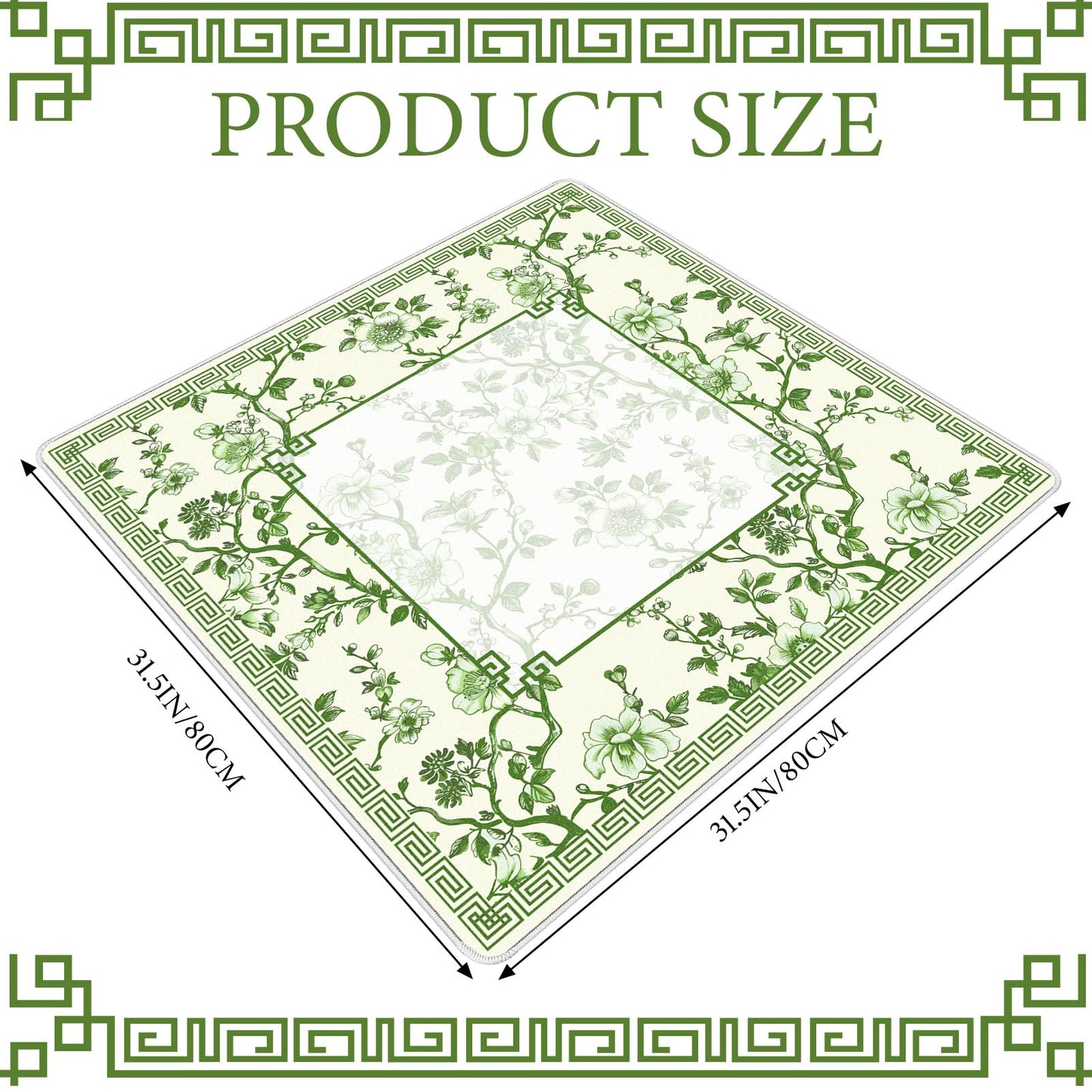 Sonwyoung Chinoiserie Mahjong Mat with Carrying Bag – 31.5 x 31.5 Inches, Green and White, Non-Slip, Noise-Reducing, Multi-Purpose Table Cover