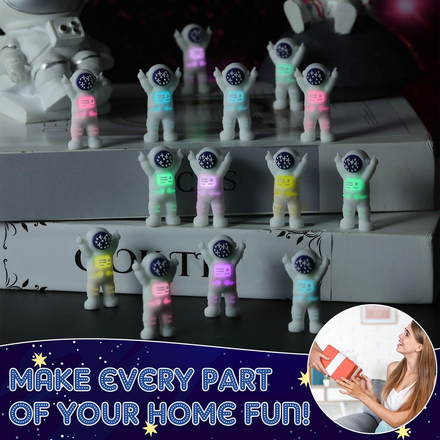 Sonwyoung 50 Glow-in-the-Dark Mini Astronaut Figurines – Colorful Space Toys