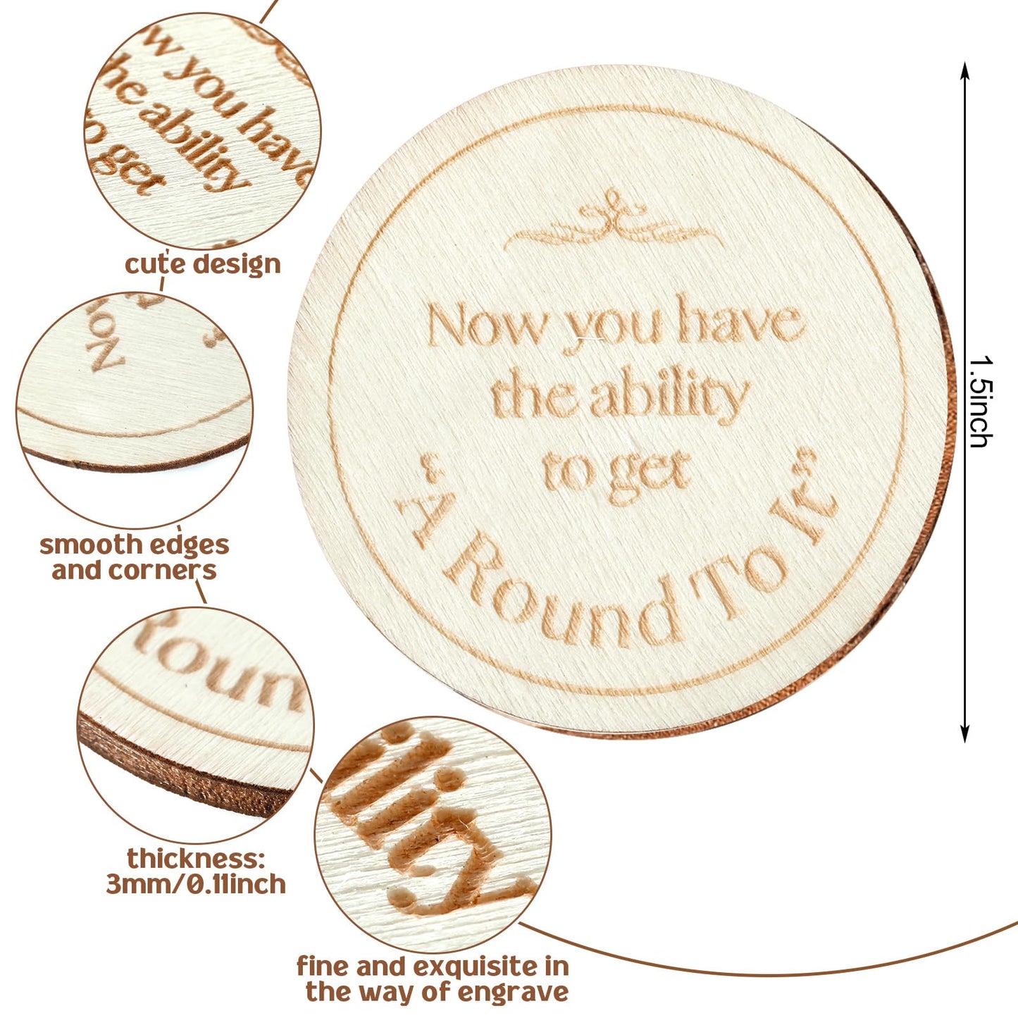 Sonwyoung 24 Pcs Wood Round Tuit – 1.5-Inch Polished Wooden Tokens with Burlap Bag