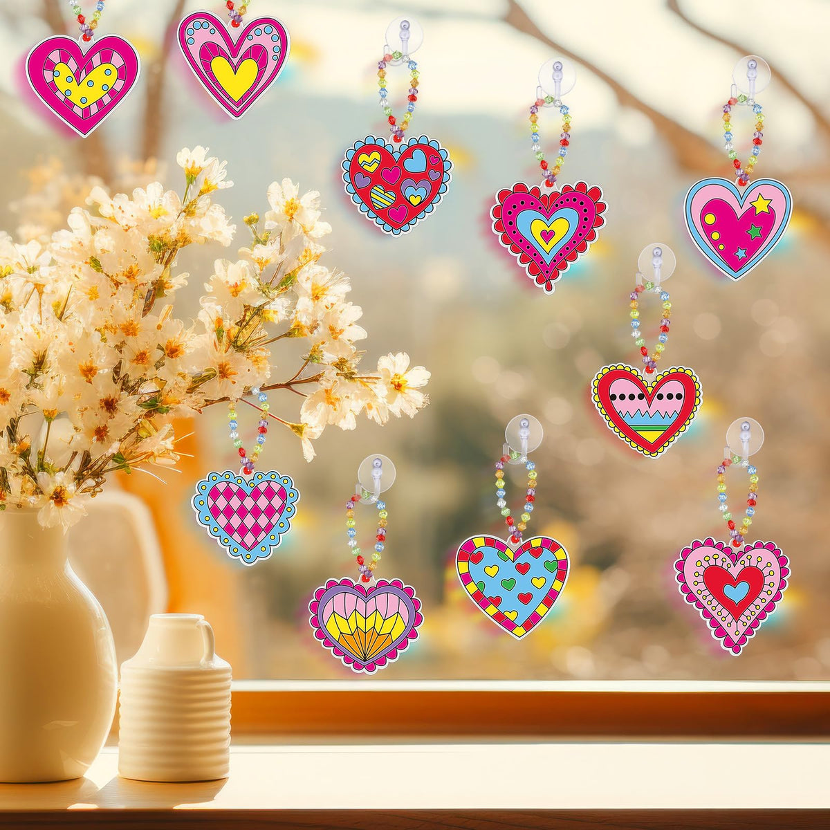 Sonwyoung 30 Sets Valentine’s Day Glow-in-the-Dark Heart Suncatchers Kit