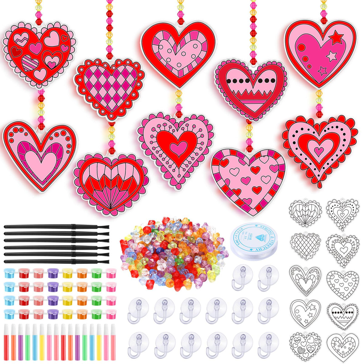 Sonwyoung 30 Sets Valentine’s Day Glow-in-the-Dark Heart Suncatchers Kit