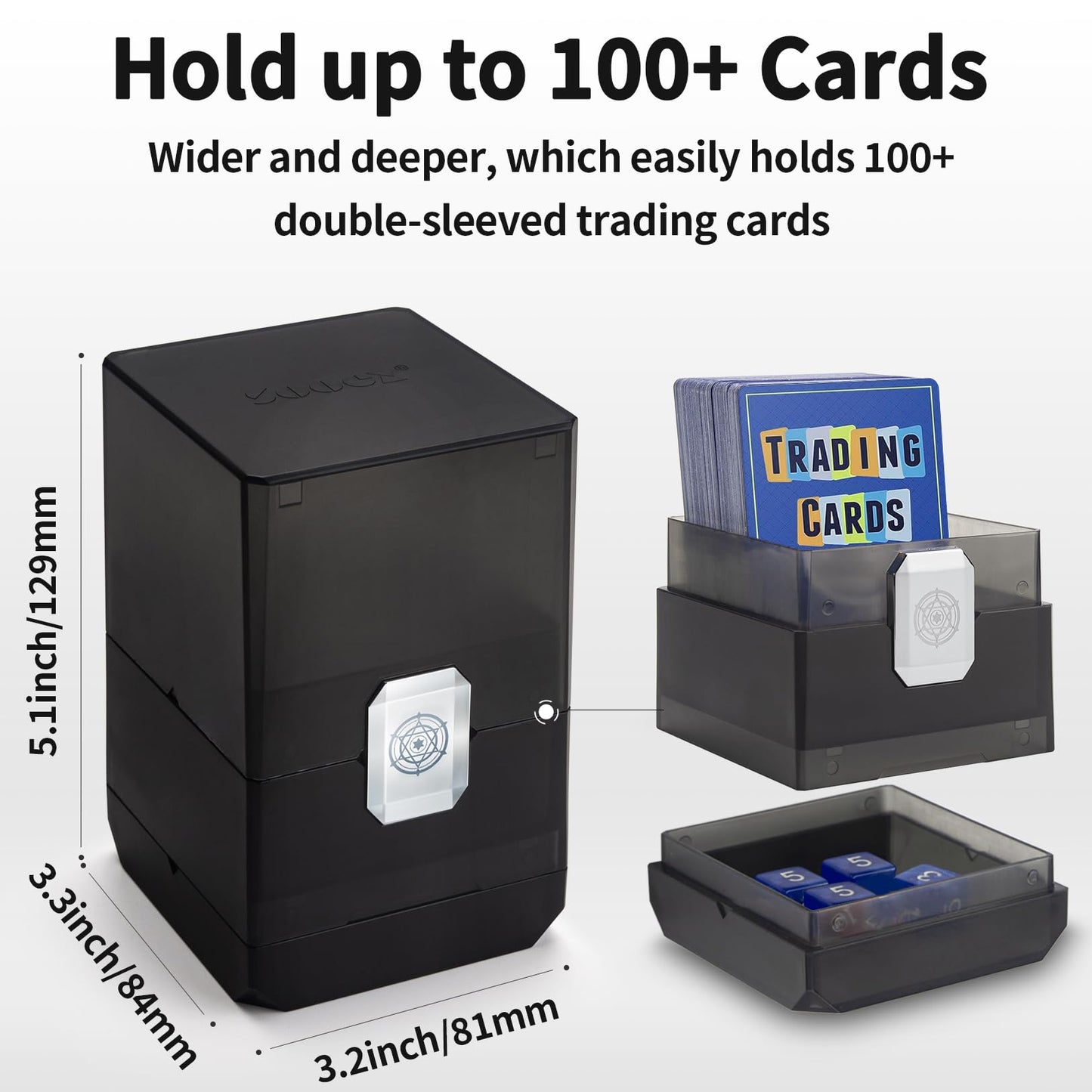 Sooez Deck Card Box with Dice Storage – 100+ Cards, Translucent