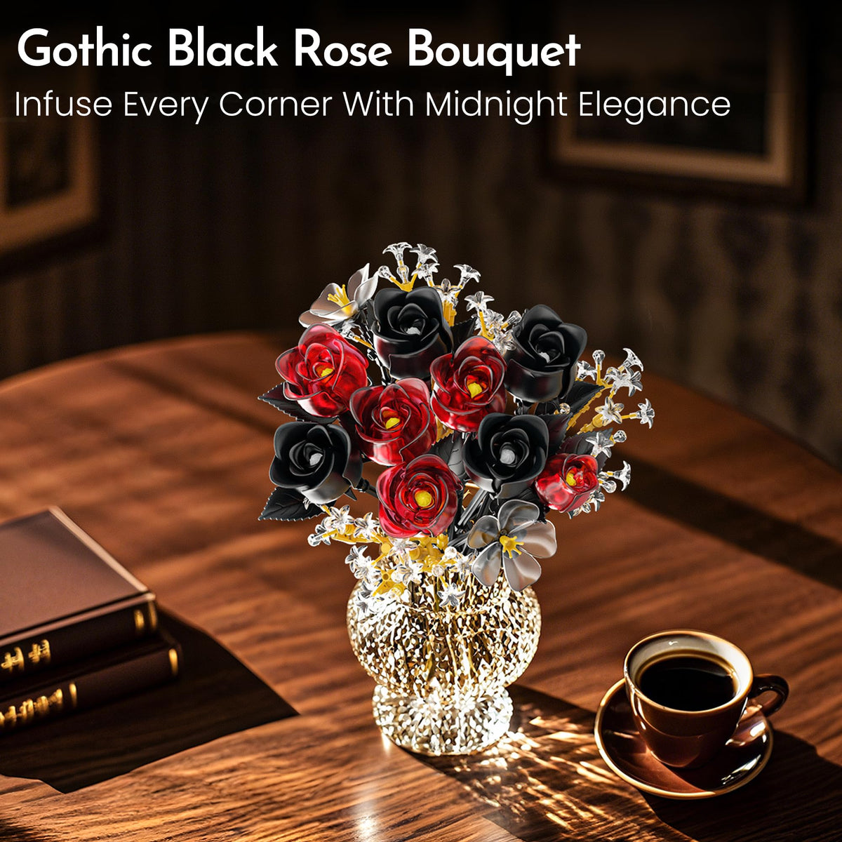 SOOLIO Rose Bouquet Building Set – 414-Piece Gothic Floral Decor for Adults, Valentines & Anniversary Gift