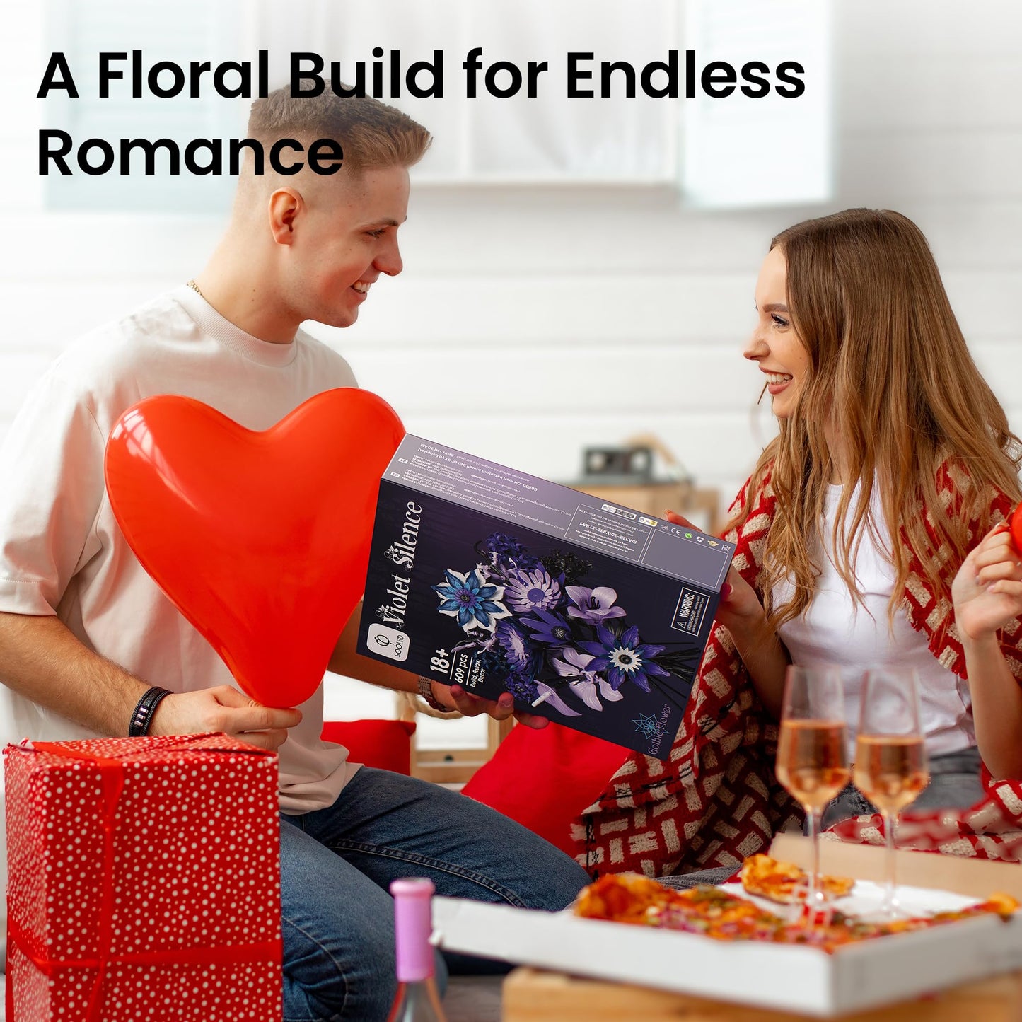 SOOLIO Dahlia Flower Bouquet Building Set for Adults – Gothic Purple Floral Decor (609 PCS)