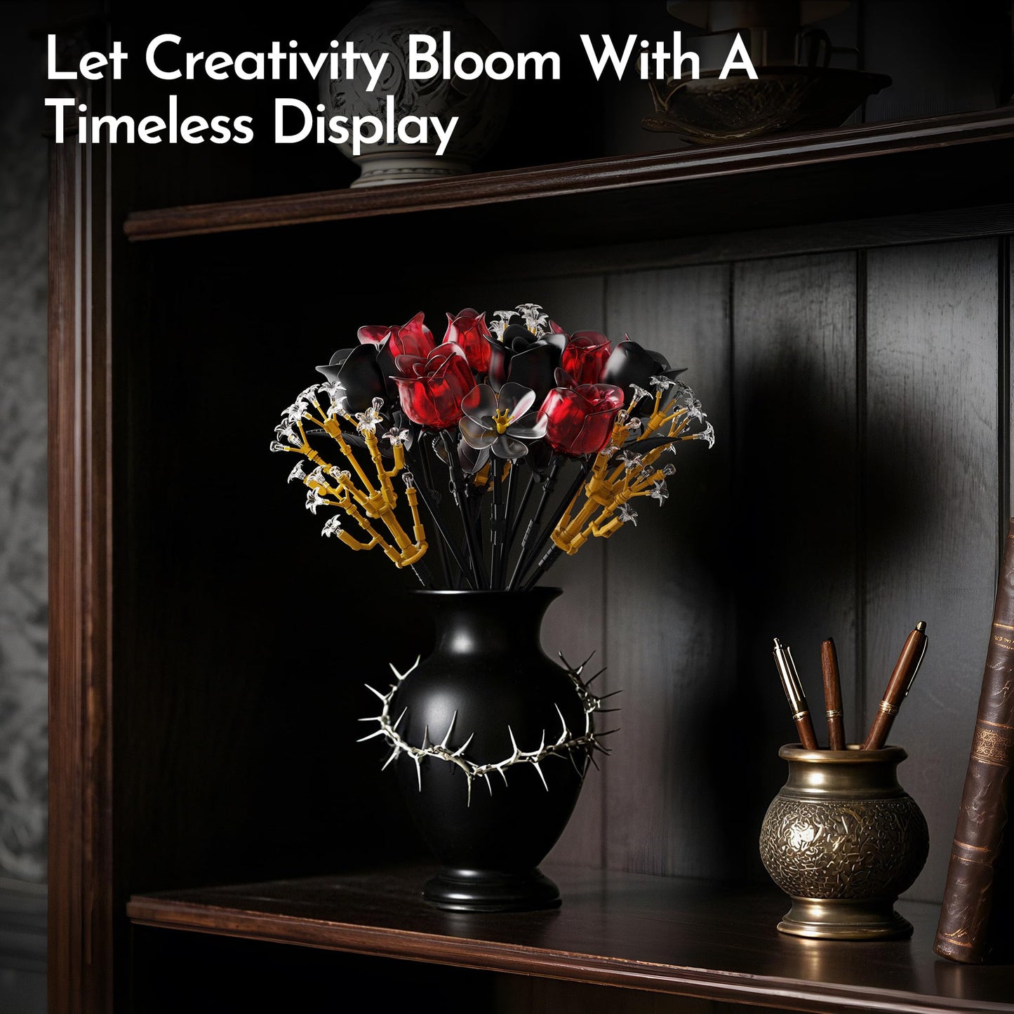 SOOLIO Rose Bouquet Building Set – 414-Piece Gothic Floral Decor for Adults, Valentines & Anniversary Gift