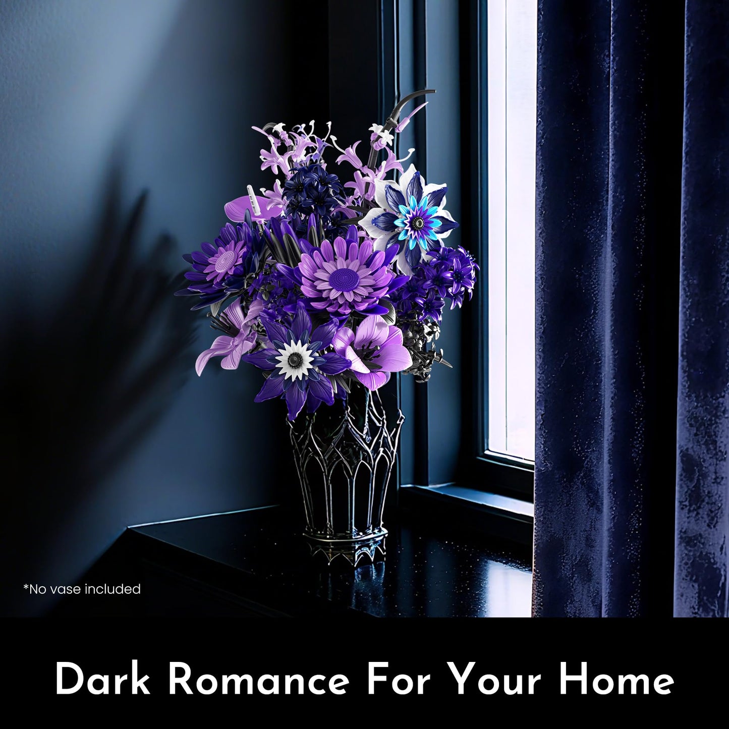 SOOLIO Dahlia Flower Bouquet Building Set for Adults – Gothic Purple Floral Decor (609 PCS)