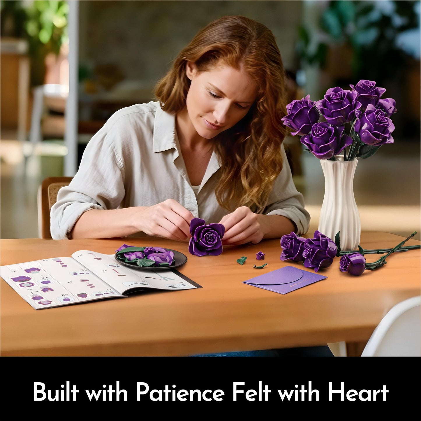 SOOLIO Valentine's Day Rose Bouquet Building Kit – 530 Pcs | Buildable Artificial Floral Decor for Home or Office
