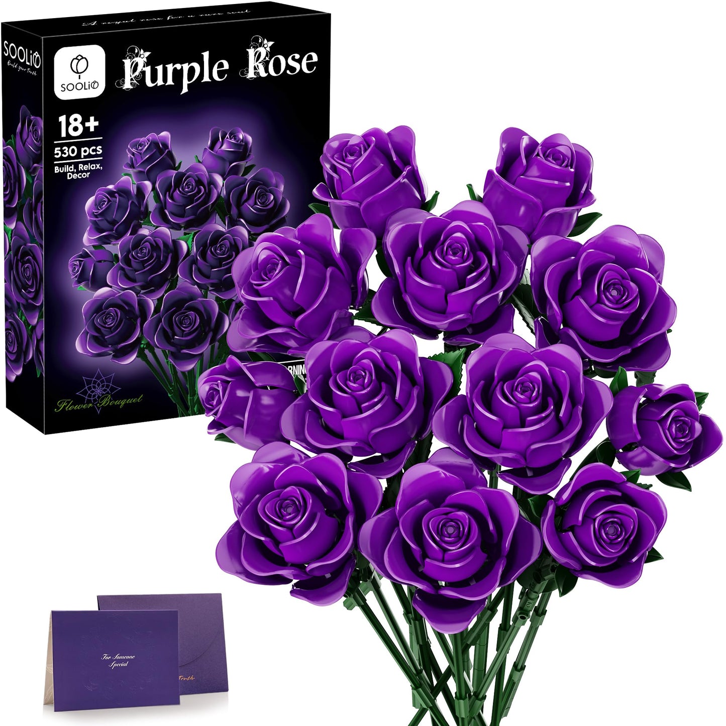 SOOLIO Valentine's Day Rose Bouquet Building Kit – 530 Pcs | Buildable Artificial Floral Decor for Home or Office