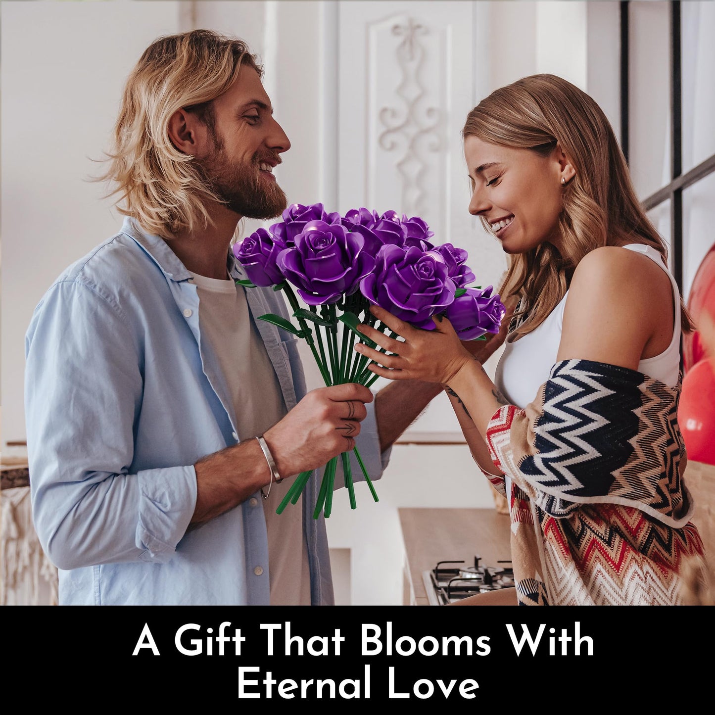 SOOLIO Valentine's Day Rose Bouquet Building Kit – 530 Pcs | Buildable Artificial Floral Decor for Home or Office