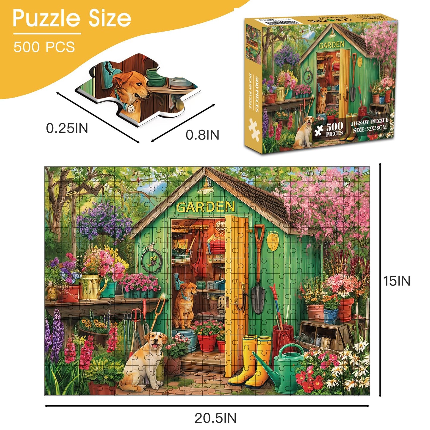 Sooluer 500-Piece Puzzle for Adults – Garden & Dog Scene (20.5 x 15 in)