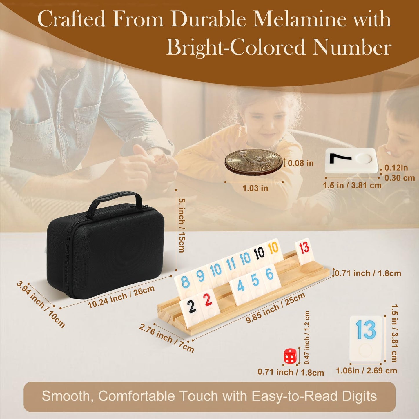 Soopotay Upgraded Rummy Game for 2-6 Players – 6 Wooden Racks, 160 Tiles, Portable Case