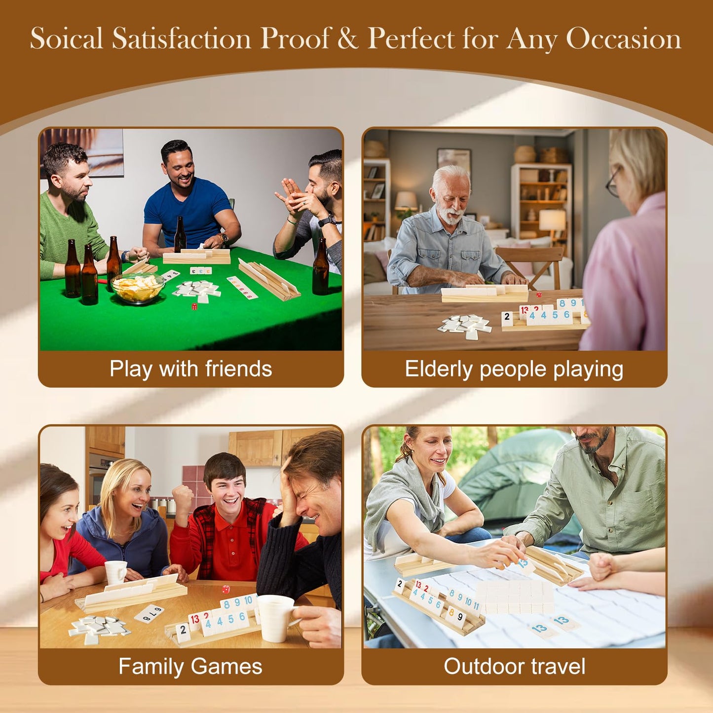 Soopotay Upgraded Rummy Game for 2-6 Players – 6 Wooden Racks, 160 Tiles, Portable Case