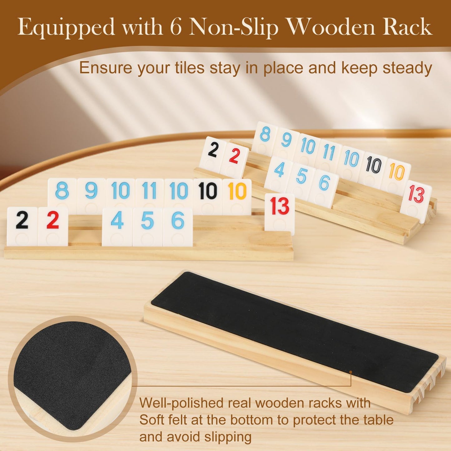 Soopotay Upgraded Rummy Game for 2-6 Players – 6 Wooden Racks, 160 Tiles, Portable Case
