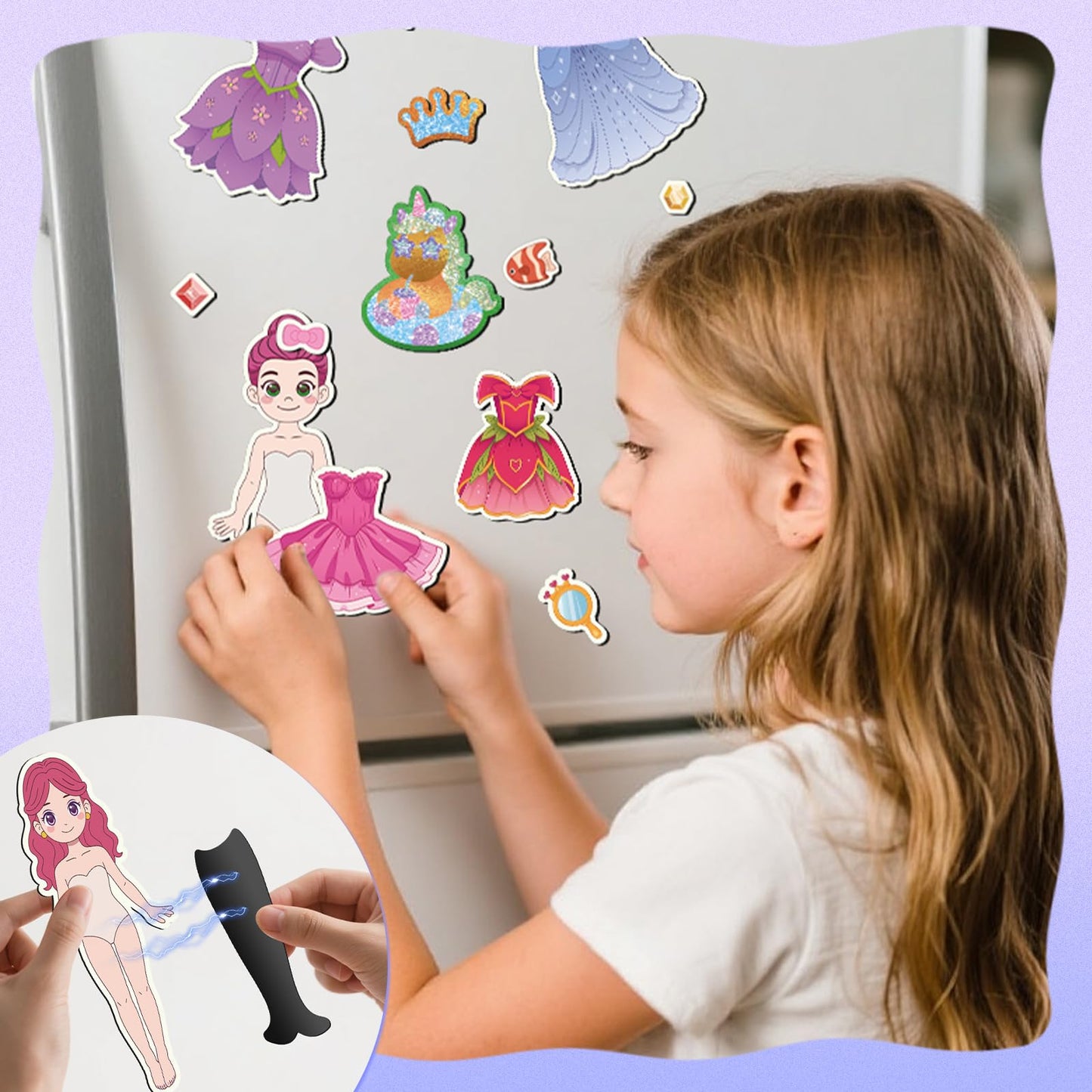 SOOVSY Magnetic Dress Up Dolls – 4 Princess Dolls & 107 Magnets with Glow Edges