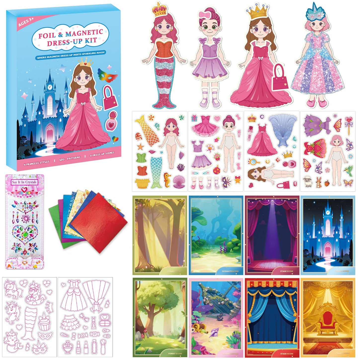 SOOVSY Magnetic Dress Up Dolls – 4 Princess Dolls & 107 Magnets with Glow Edges