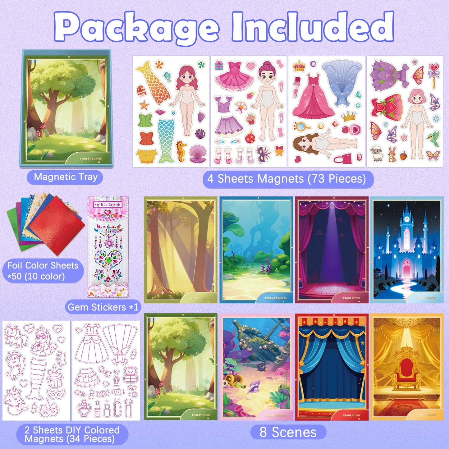SOOVSY Magnetic Dress Up Dolls – 4 Princess Dolls & 107 Magnets with Glow Edges