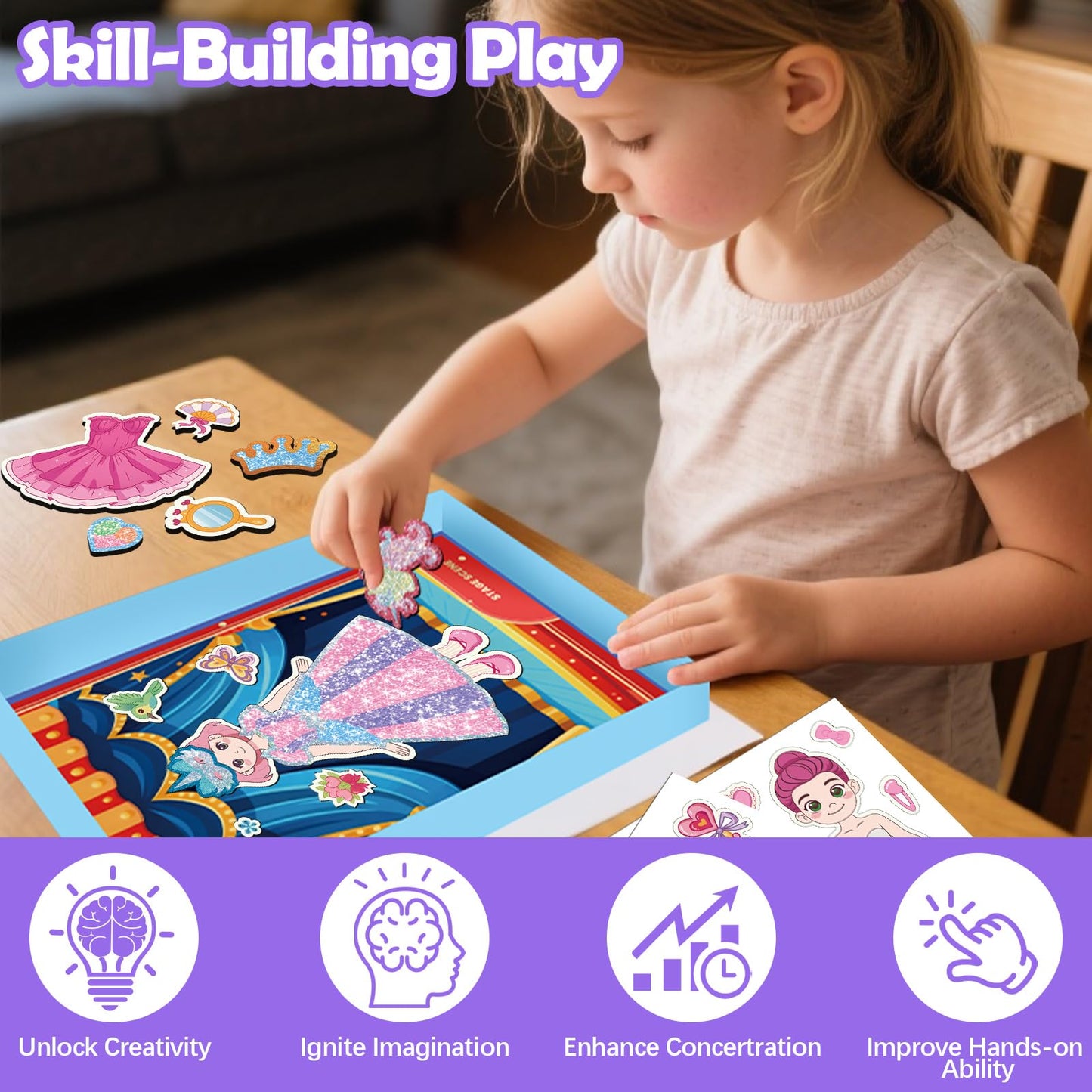 SOOVSY Magnetic Dress Up Dolls – 4 Princess Dolls & 107 Magnets with Glow Edges