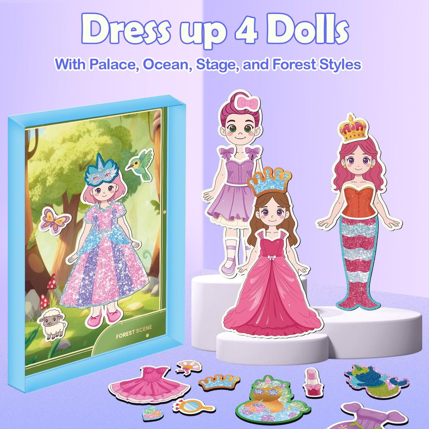 SOOVSY Magnetic Dress Up Dolls – 4 Princess Dolls & 107 Magnets with Glow Edges