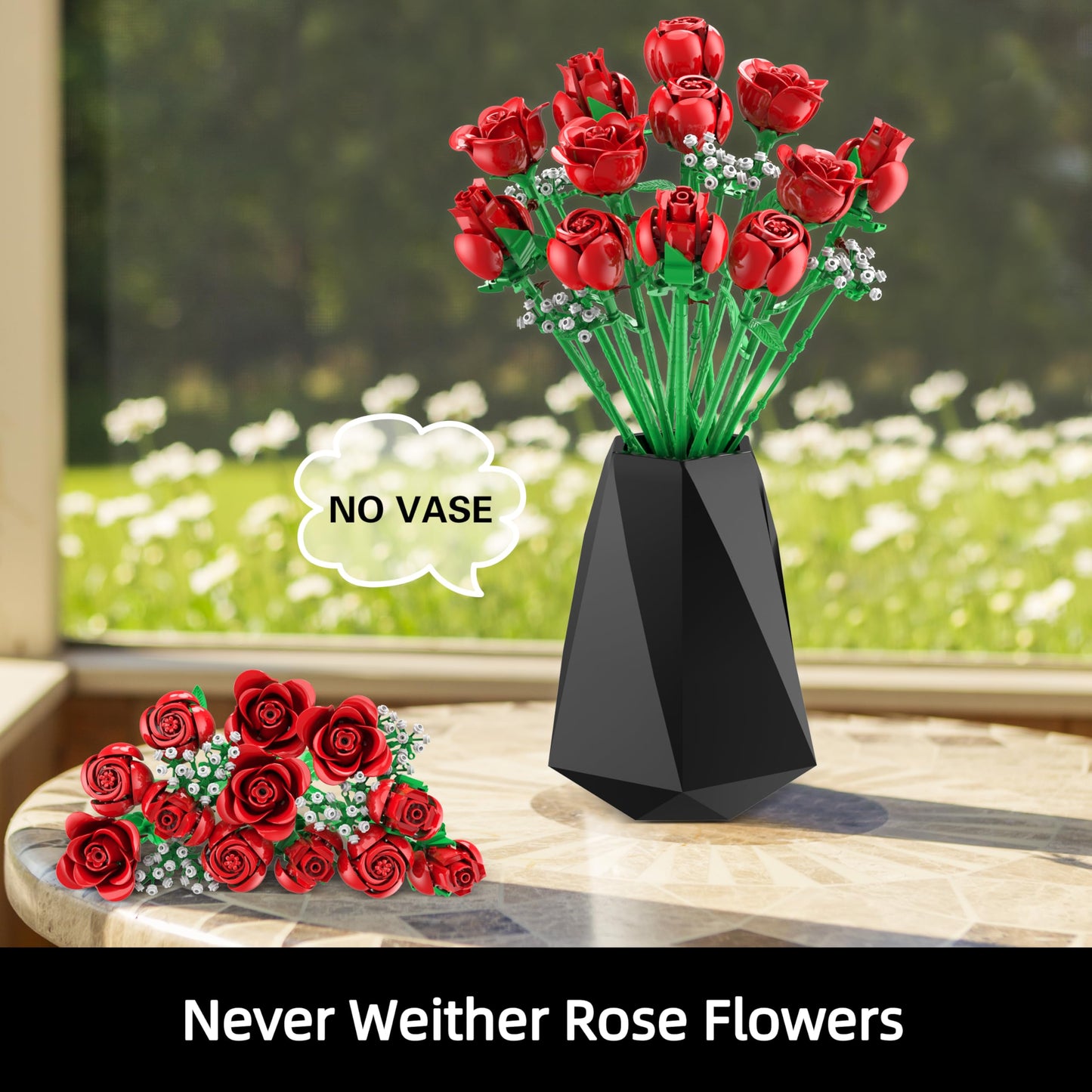 Sopu Red Rose Bouquet Building Set – 960 PCS Artificial Roses for Creative Decor & Valentines Gifts