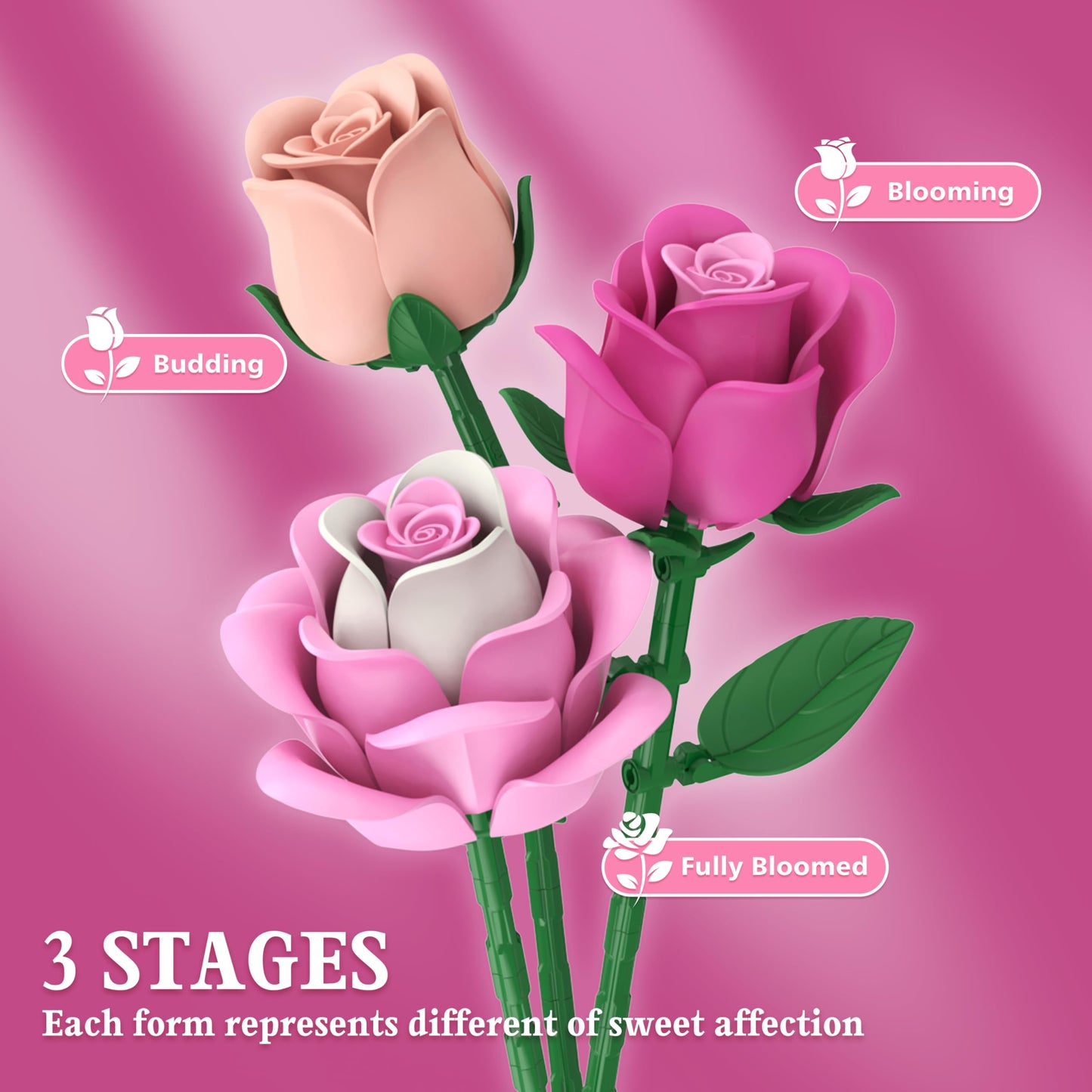 Sopu Pink Rose Bouquet Building Set – 834 Pcs, Lego-Compatible Floral Kit for Adults