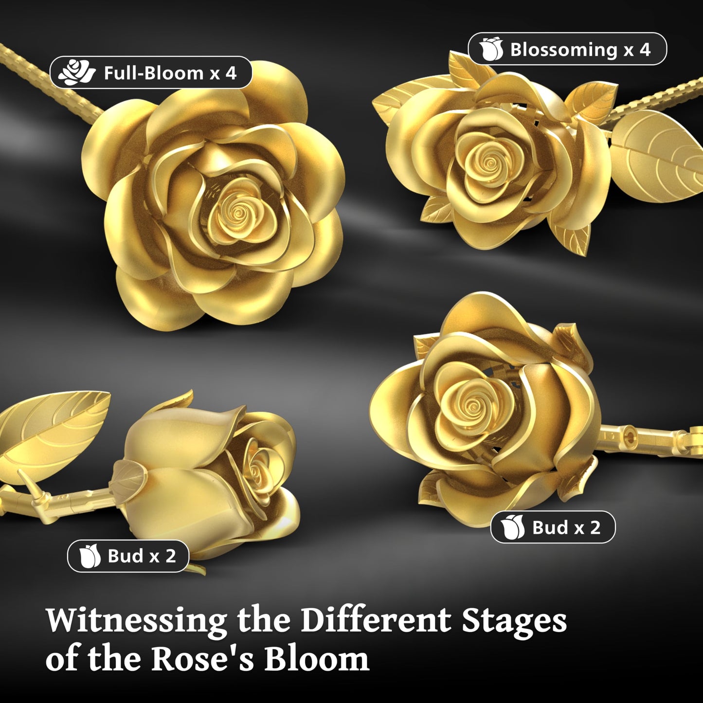 Sopu Metallic Gold Roses Bouquet Building Sets – 670 Pcs, Lego-Compatible Gift for Her