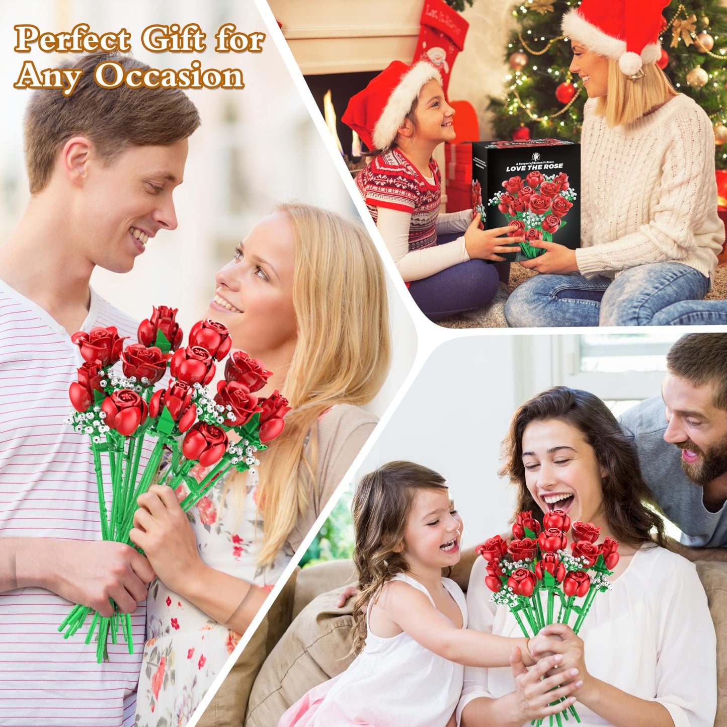 Sopu Red Rose Bouquet Building Set – 960 PCS Artificial Roses for Creative Decor & Valentines Gifts