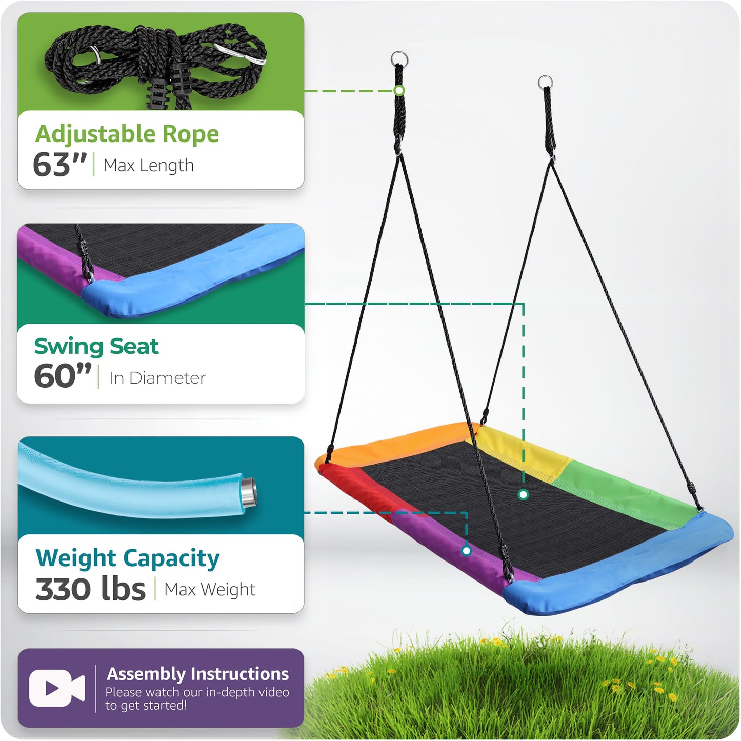 Sorbus 60-Inch Saucer Swing for Kids – Large Platform Tree Glider with Adjustable Ropes, Indoor/Outdoor Fun