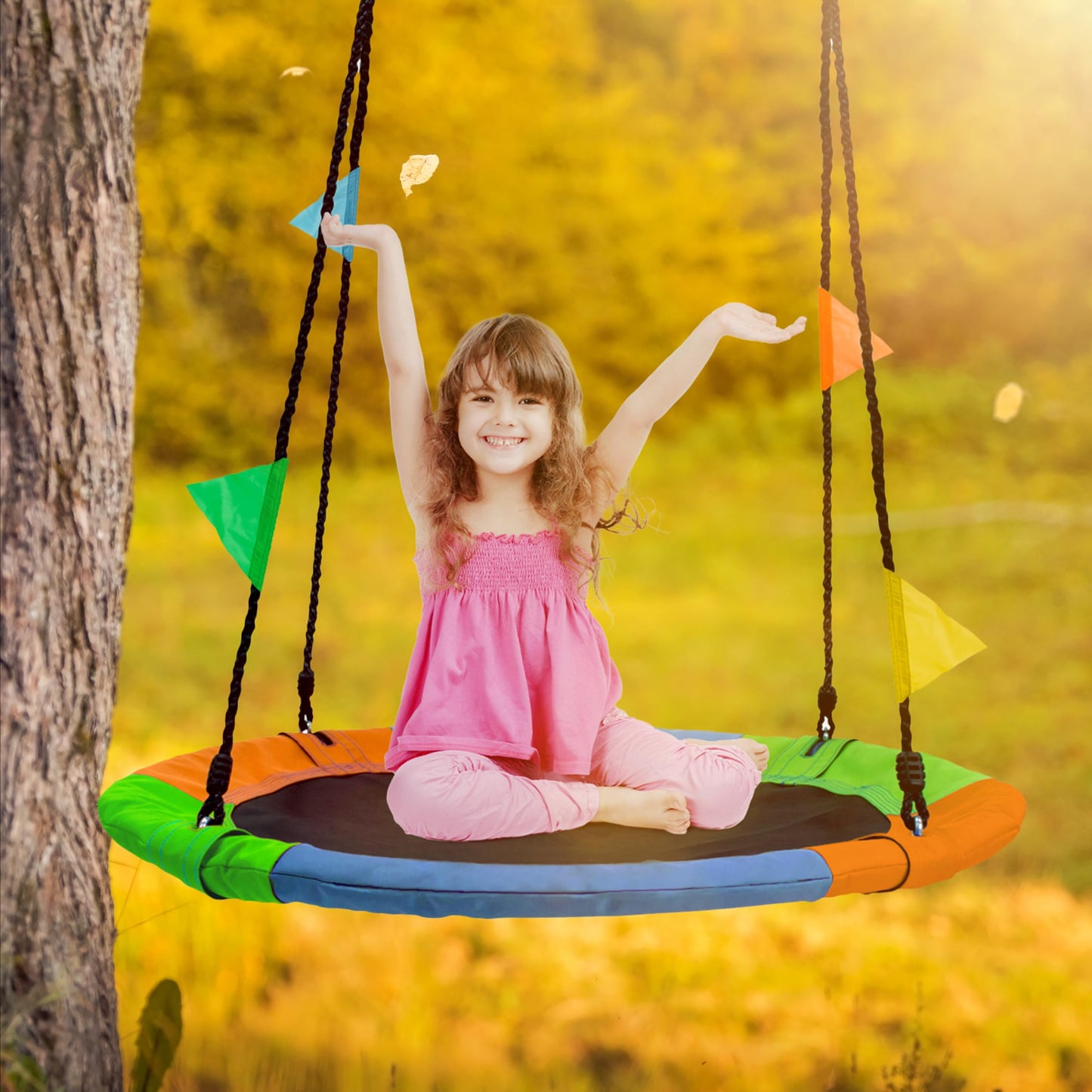 Sorbus 40-inch Saucer Tree Glider – 220 lb Kids Outdoor Swing Seat with Adjustable Ropes