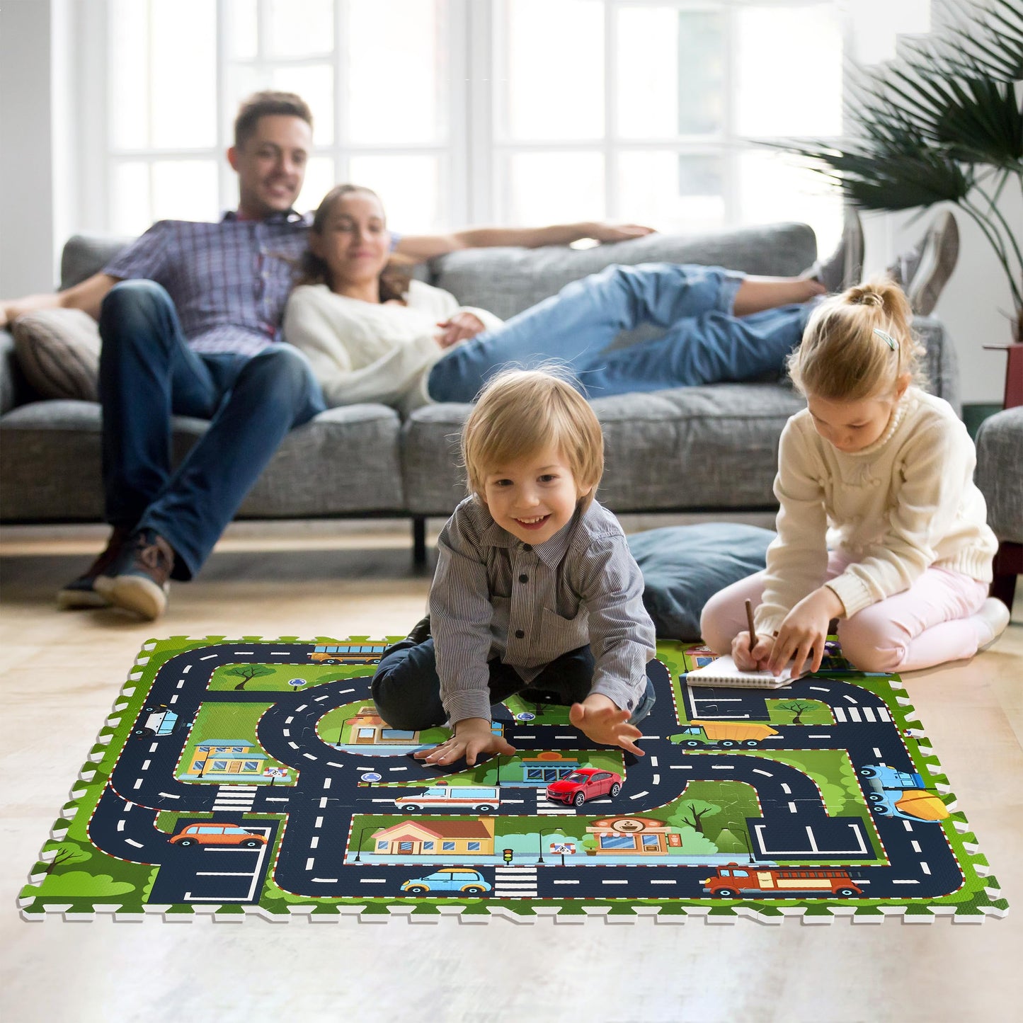Sorbus Foam Play Mat for Kids – Interlocking City Road Tiles (12)