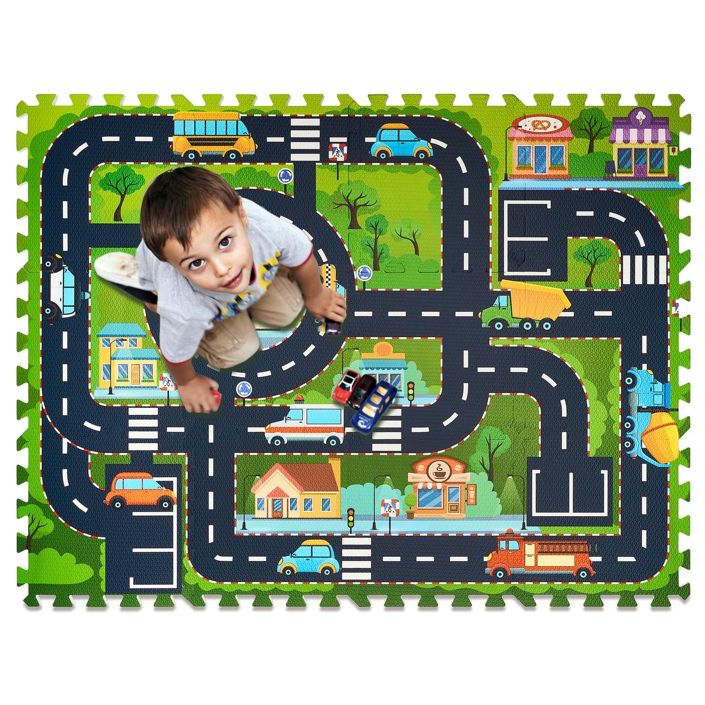 Sorbus Foam Play Mat for Kids – Interlocking City Road Tiles (12)