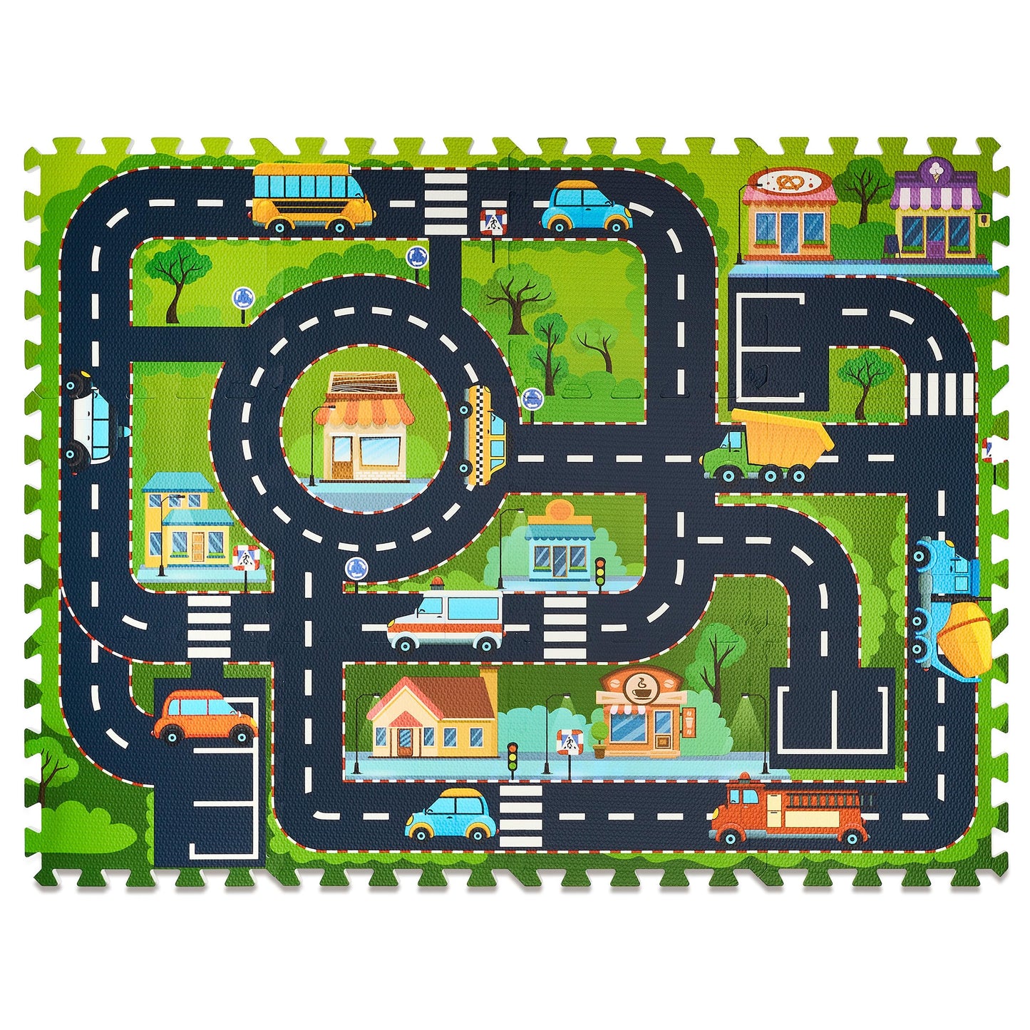 Sorbus Foam Play Mat for Kids – Interlocking City Road Tiles (12)