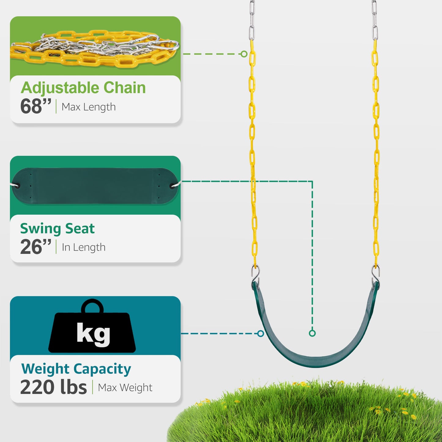 Sorbus Heavy Duty Swing Seat Green with 66-inch Rust-Resistant Chain – 250lb Capacity