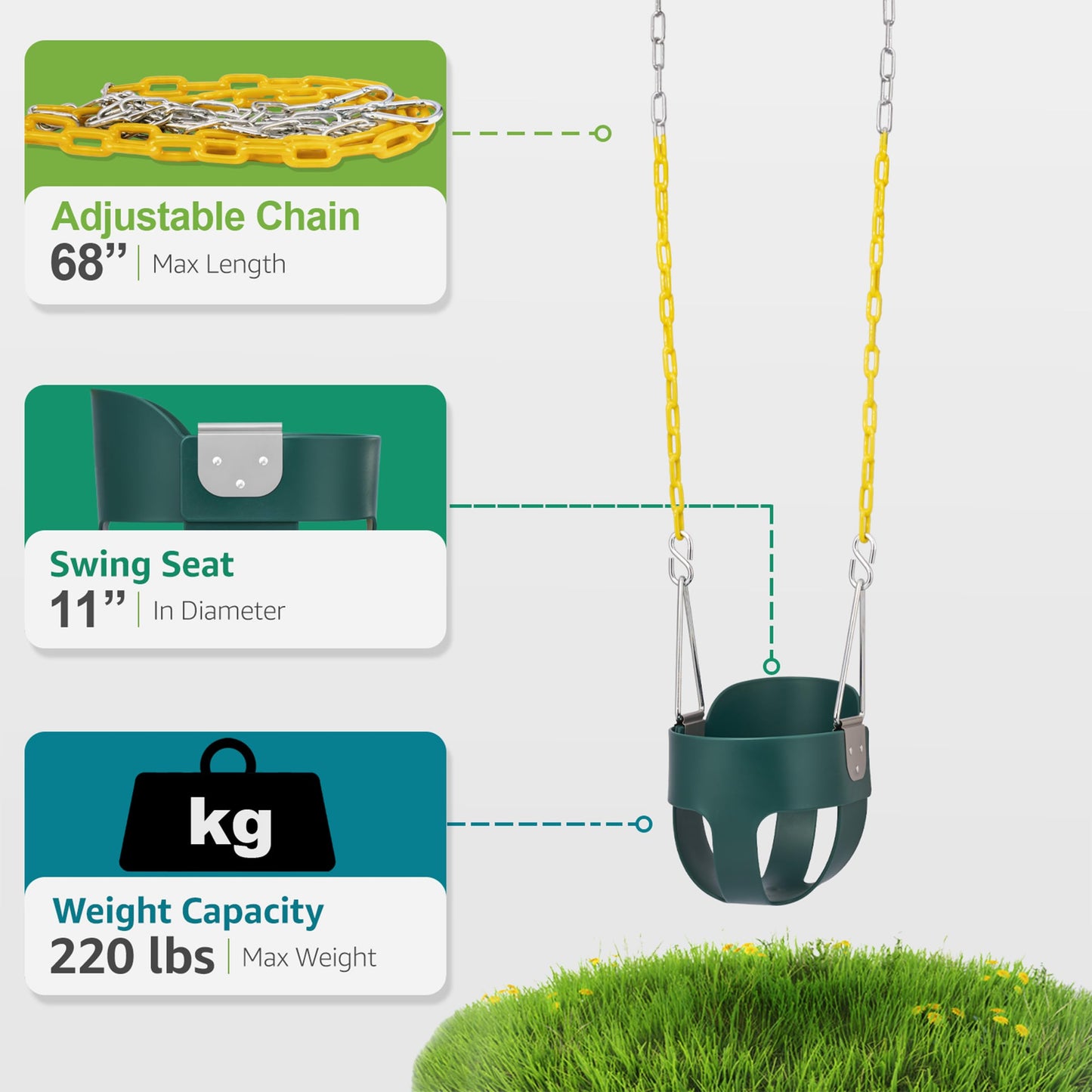 Sorbus High Back Full Bucket Swing Seat Combo — Durable Toddler & Kids Swing for Backyard Sets (Ages 6 Months+)