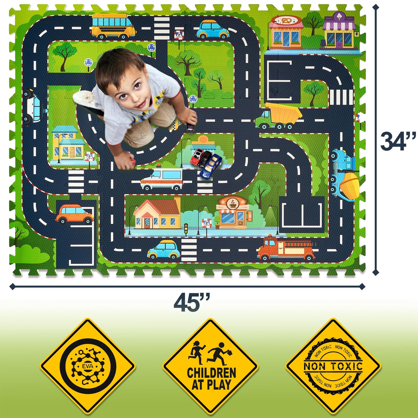 Sorbus Foam Play Mat for Kids – Interlocking City Road Tiles (12)