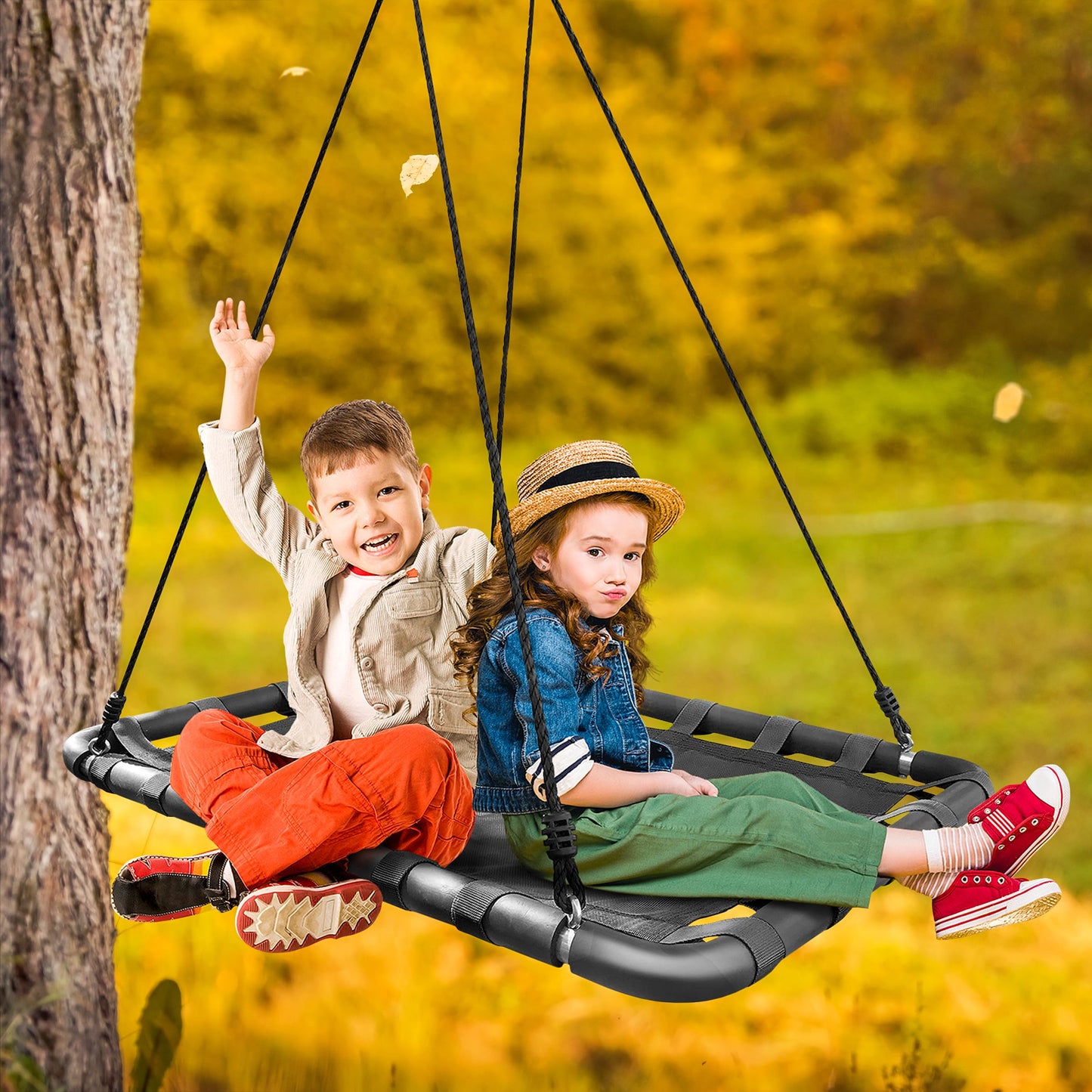 Sorbus Outdoor Platform Swing for Kids — Rectangular Mat Chair (40 x 30, Black)