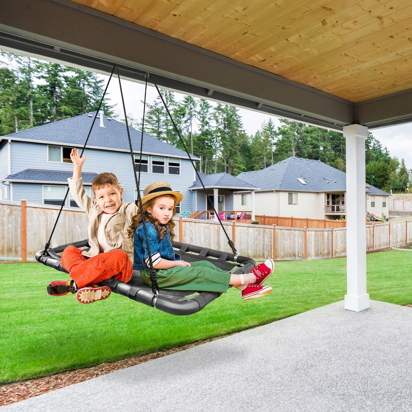 Sorbus Outdoor Platform Swing for Kids — Rectangular Mat Chair (40 x 30, Black)