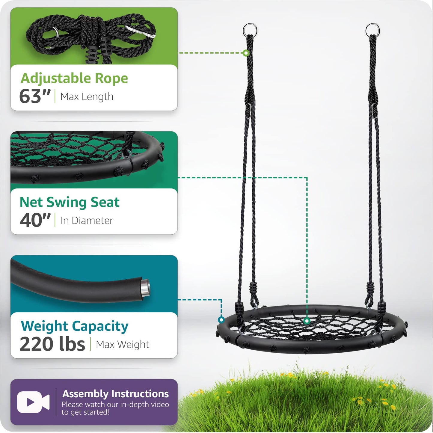 Sorbus Saucer Tree Swing - 40 inch Outdoor Disc Swing for Kids | Easy Install