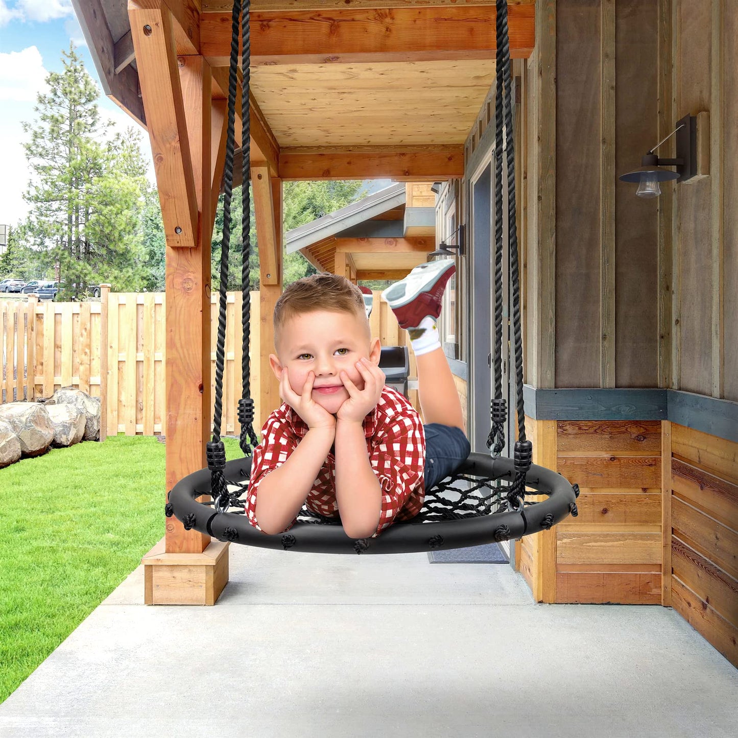 Sorbus Saucer Tree Swing - 24in Net Seat, Heavy-Duty Outdoor Swing up to 220 lbs