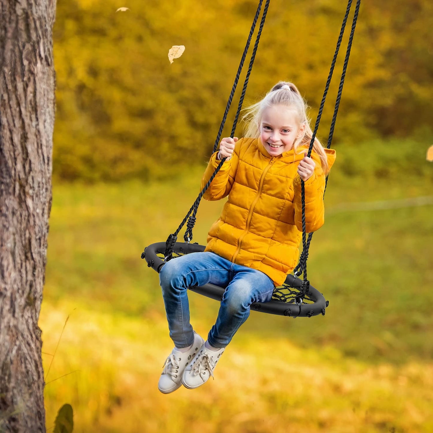 Sorbus Saucer Tree Swing - 24in Net Seat, Heavy-Duty Outdoor Swing up to 220 lbs