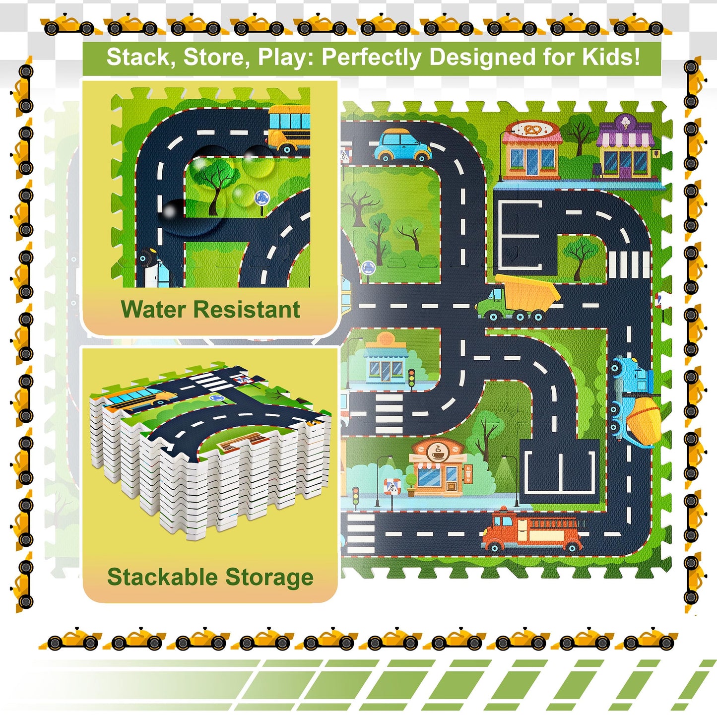 Sorbus Foam Play Mat for Kids – Interlocking City Road Tiles (12)