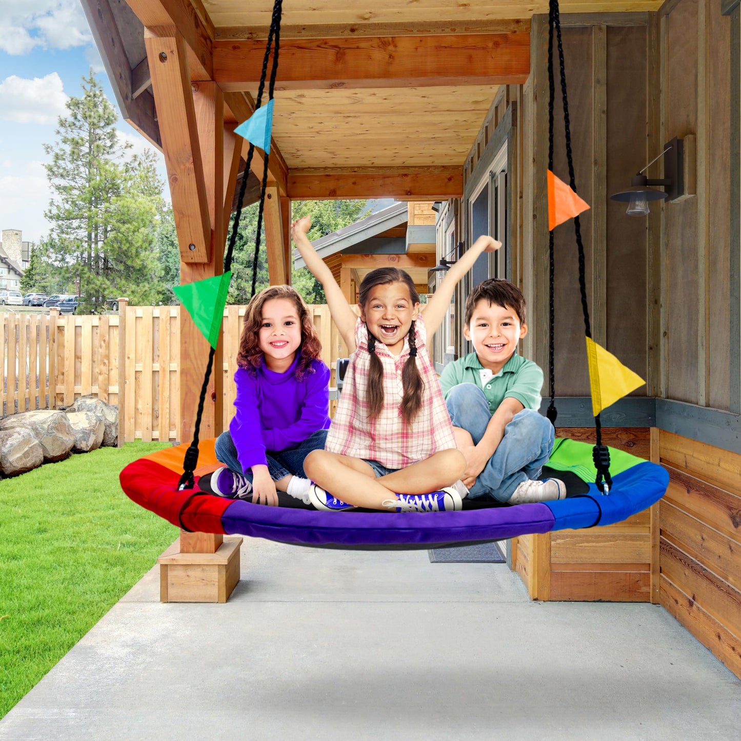 Sorbus 40-inch Saucer Tree Glider – 220 lb Kids Outdoor Swing Seat with Adjustable Ropes
