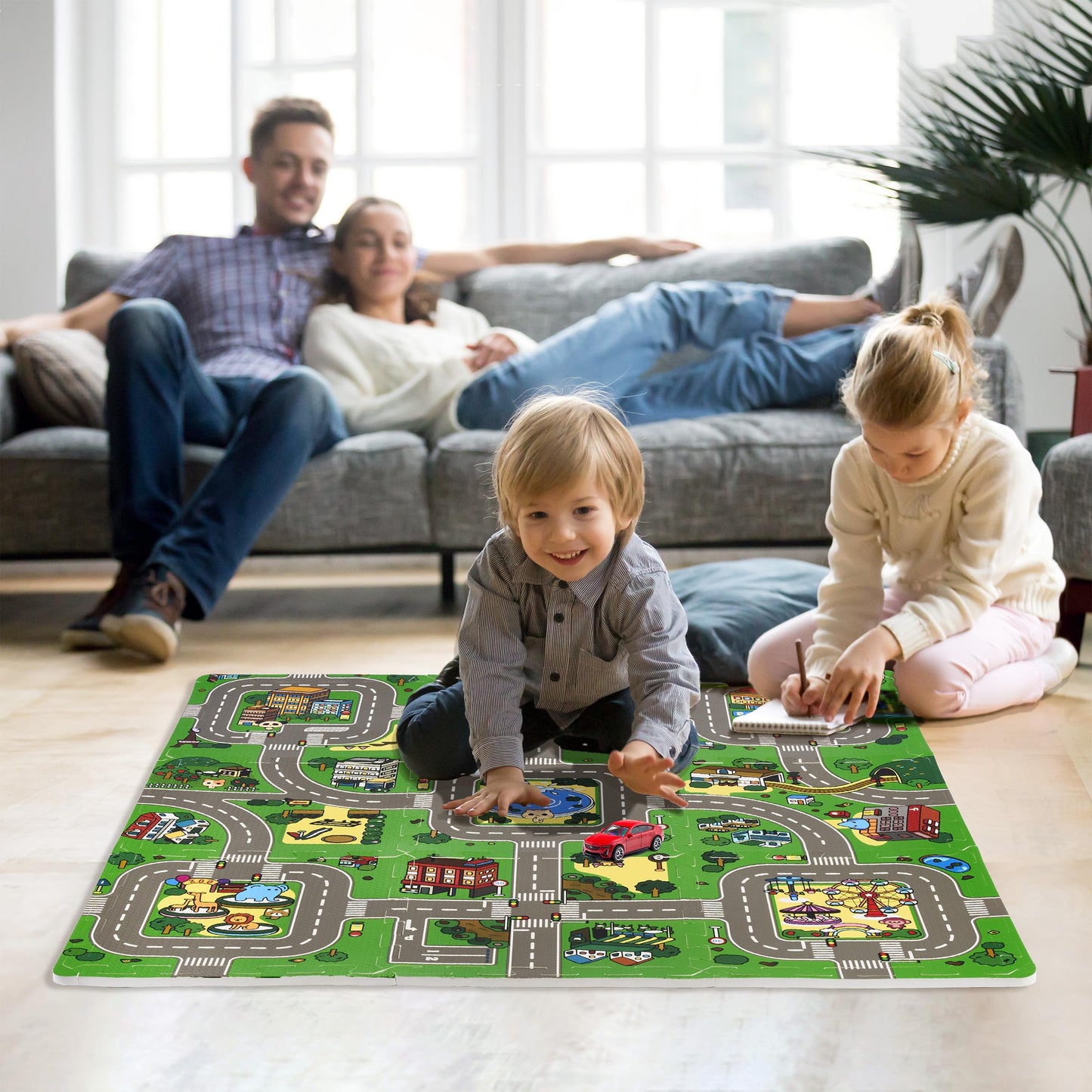 Sorbus Traffic Play Mat – Puzzle Foam Interlocking Tiles (9 Tiles with Borders)