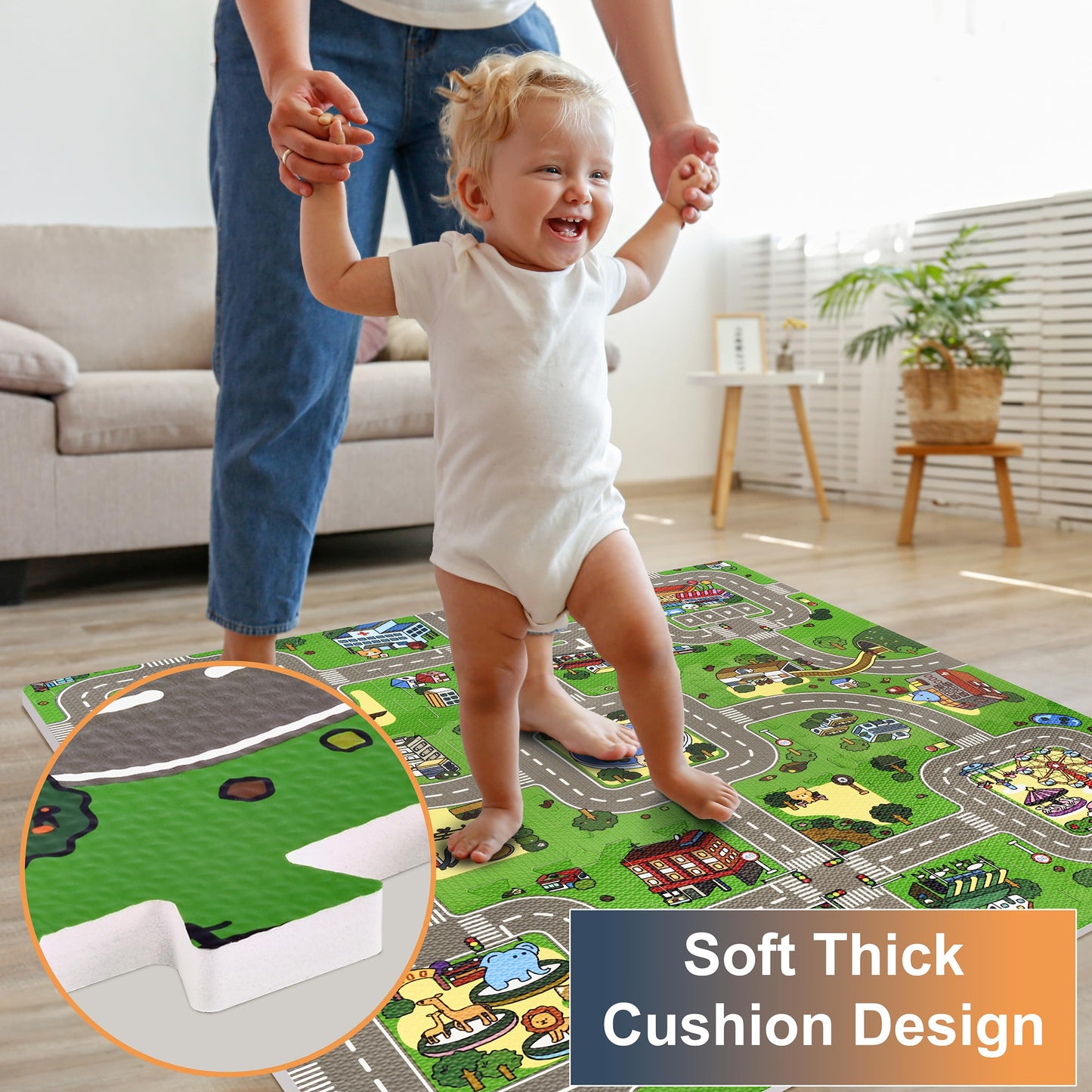 Sorbus Traffic Play Mat – Puzzle Foam Interlocking Tiles (9 Tiles with Borders)