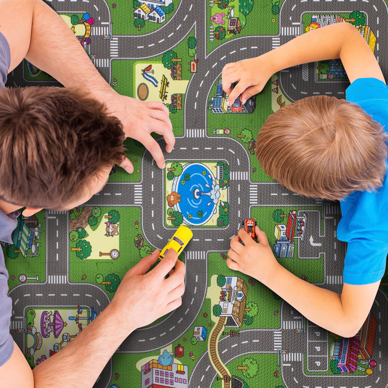 Sorbus Traffic Play Mat – Puzzle Foam Interlocking Tiles (9 Tiles with Borders)