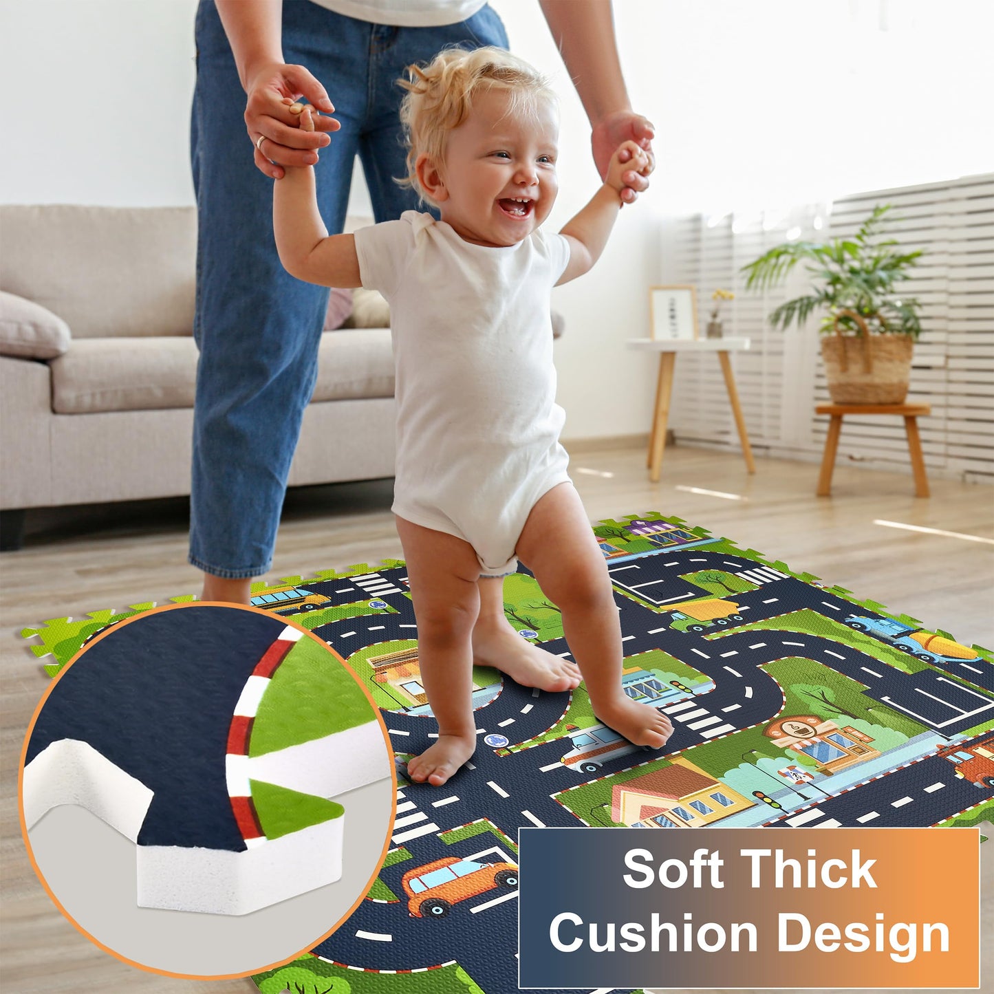 Sorbus Foam Play Mat for Kids – Interlocking City Road Tiles (12)